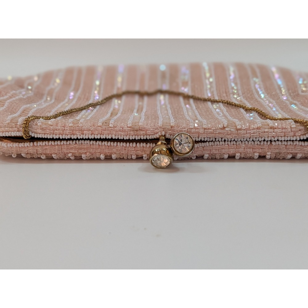 Bags by Josef Vintage Pink Beaded Sequin Evening Bag Clutch Made in France MCM - Picture 5 of 14